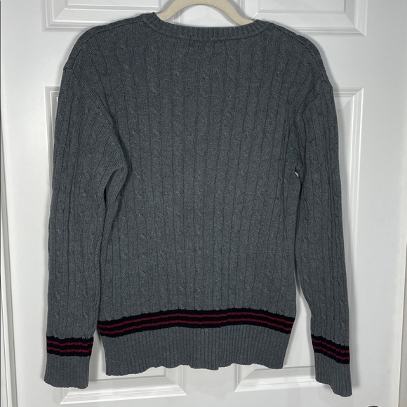 Polo Ralph Lauren Cable Knit Sweater Size Large V Neck Grey Cotton - Picture 8 of 15